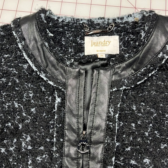 LAUNDRY by Shelli Segal Career City Faux Leather Metallic Tweed/Boucle Coat SZ M - Picture 7 of 16